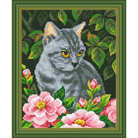 Рисунок - схема на ткани - "Кот среди цветов"