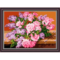 Рисунок - схема на ткани - "Розы и сирень"