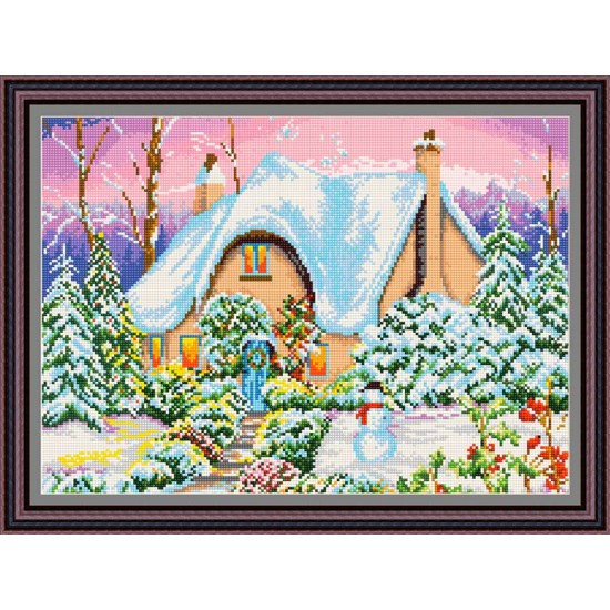 Рисунок - схема на ткани - "Зимний коттедж"
