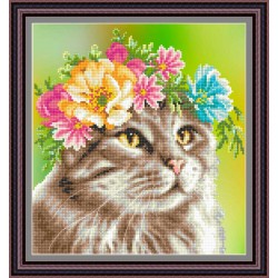 Рисунок - схема на ткани - "Кошка в венке"