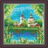 Рисунок - схема на ткани - "Церквушка у озера"