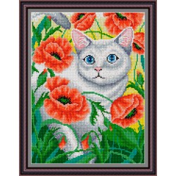 Рисунок - схема на ткани - "Кошка в маках"