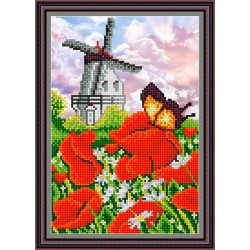 Рисунок - схема на ткани - "Пейзаж с мельницей"
