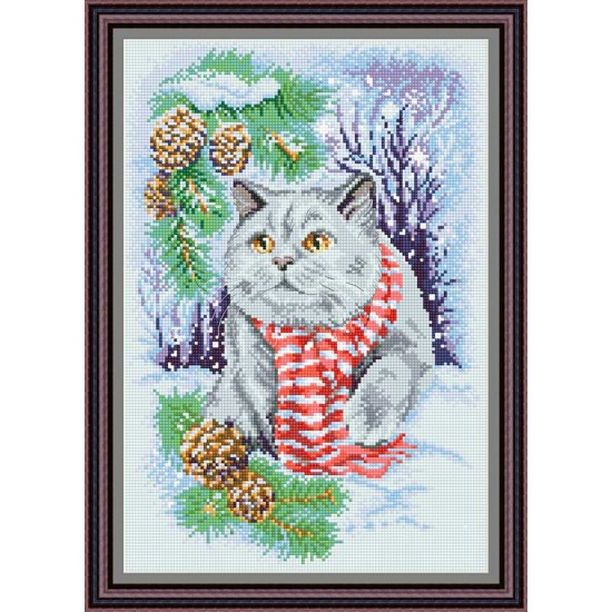 Рисунок - схема на ткани - "Снежный кот"