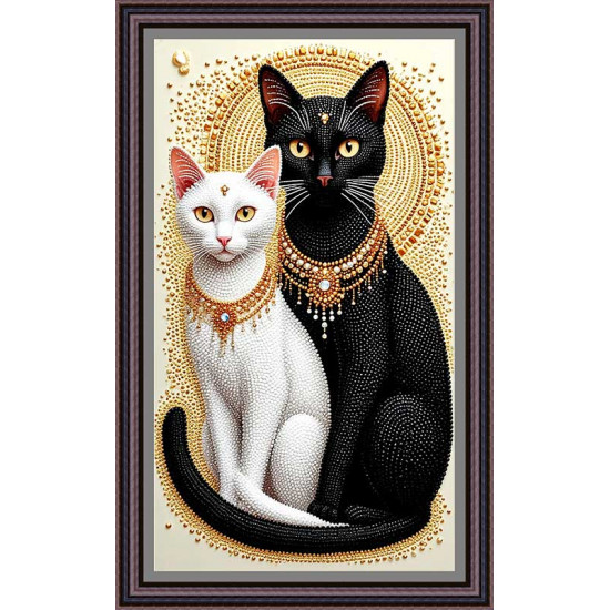 Рисунок - схема на ткани  - "Белая кошка, черный кот-2"