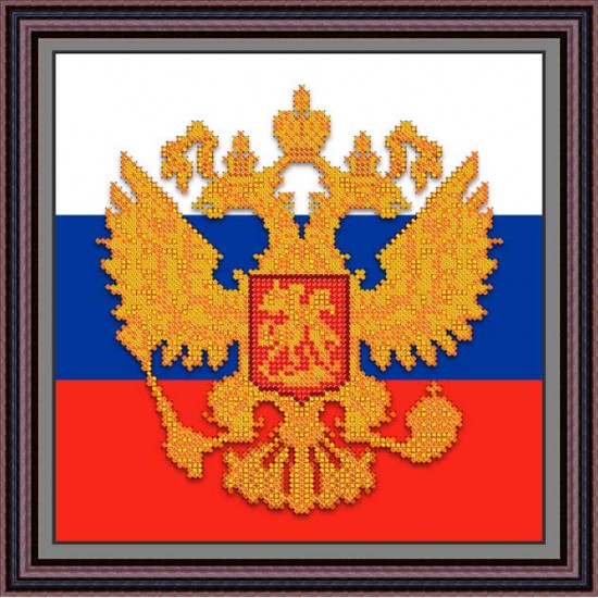 Рисунок - схема на ткани - "Герб России с флагом"