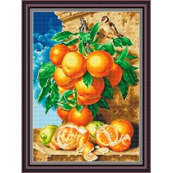 Рисунок - схема на ткани - "Апельсины и птичка"