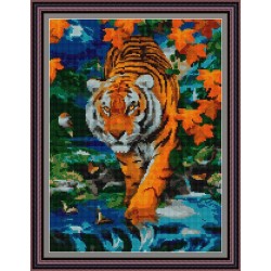 Рисунок - схема на ткани - "Тигр на охоте"
