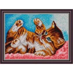Рисунок - схема на ткани - "Играющий котёнок"