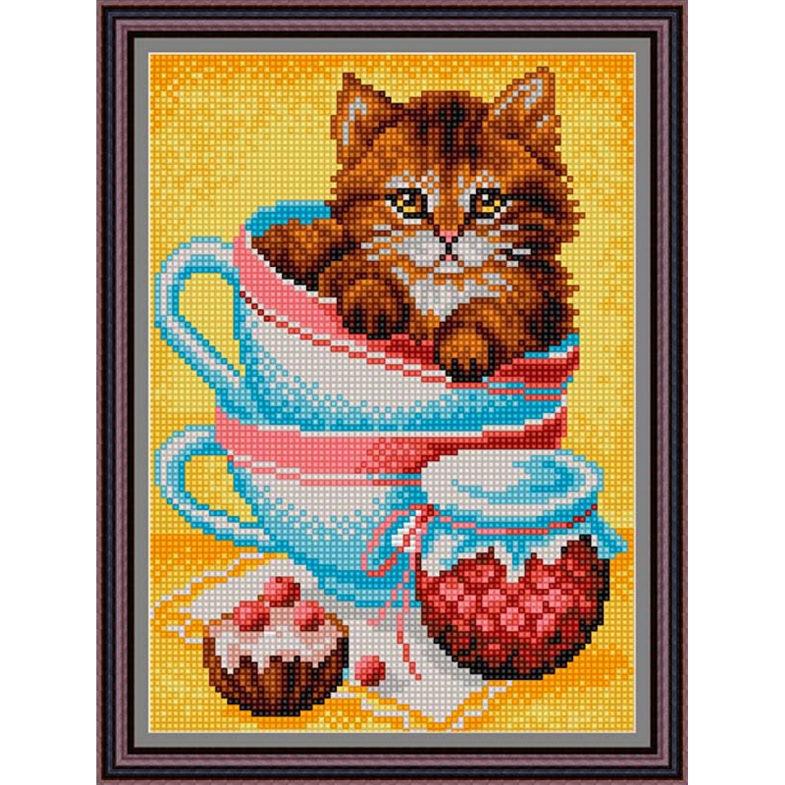 Схемы для алмазной вышивки. Мадам Брошкина алмазная мозаика. Набор для вышивания «котенок в чашке» золотое Руно. Мозаика вышивка. Вышивка котик в чашке.