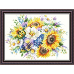 Рисунок - схема на ткани - "Букет с подсолнухами"