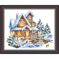Рисунок - схема на ткани - "Зимний коттедж"