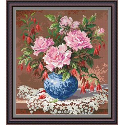 Рисунок - схема на ткани - "Розы и фуксии"