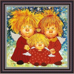Рисунок - схема на ткани - по картине Галины  Чувиляевой "Ангелы любящей семьи"