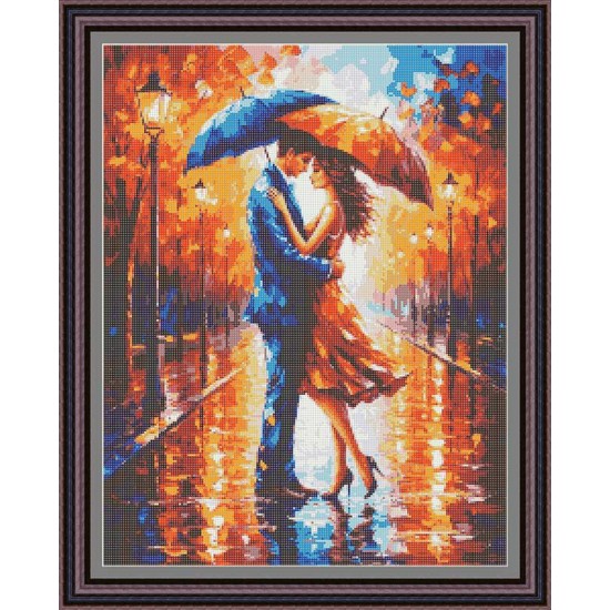 Рисунок - схема на ткани - по картине Леонида Афремова "Свидание под дождём"