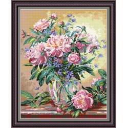 Рисунок - схема на ткани - "Пионы и колокольчики Кентербери"