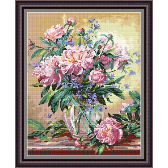 Рисунок - схема на ткани - "Пионы и колокольчики Кентербери"