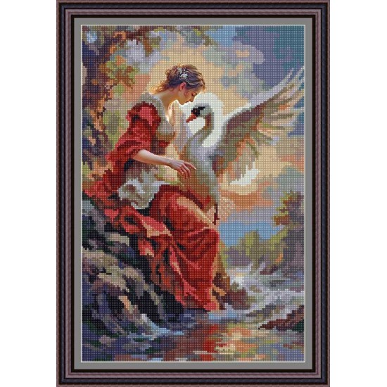 Рисунок - схема на ткани - "Девушка с лебедем"