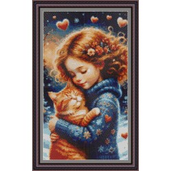 Рисунок - схема на ткани  - "Девочка и кот"