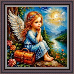 Рисунок - схема на ткани  для выкладки стразами - "Ангел путешествий" 