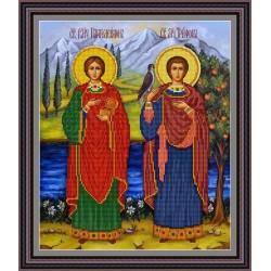 Рисунок - схема на ткани - Икона "Св. Пантелеймон, Св. Трифон"