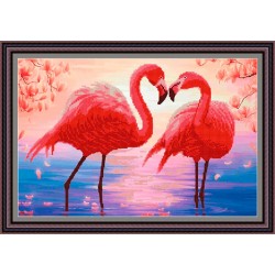 Рисунок - схема на ткани - "Пара розовых фламинго"